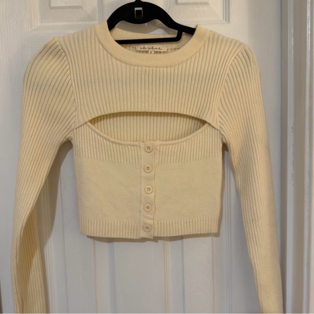 Cream Ribbed Cut-Out Crop Top